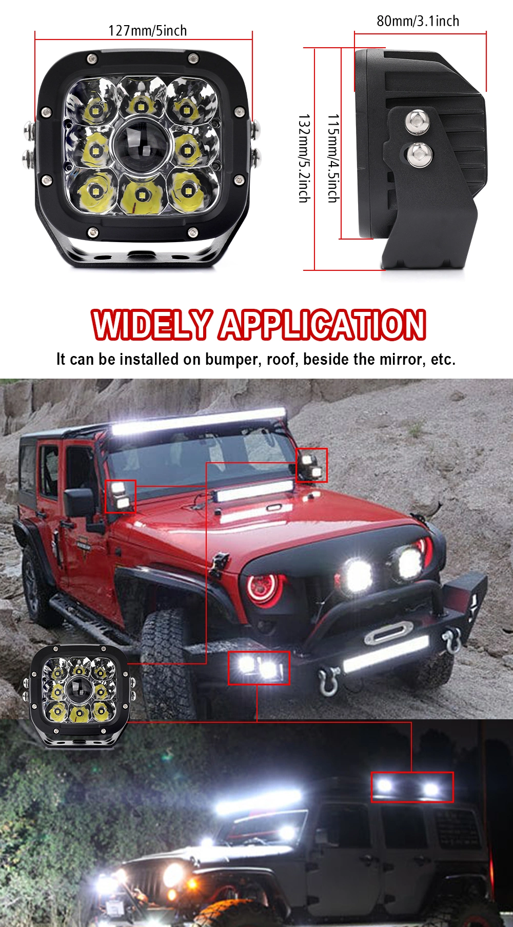 High Power 1400m Super Bright 4X4 Truck Offroad Laser LED Driving Light 5 Inch 50W Laser LED Work Light for off Road Jeep UTV ATV