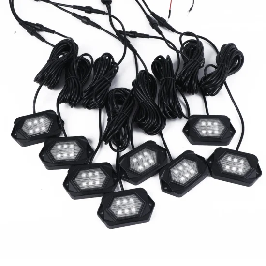 Impermeable IP68 Iluminación automotriz LED Rock Lights 8 Pods White Rock Lights con 18 meses de garantía