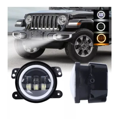 Conjunto de luces antiniebla LED de 4 pulgadas con anillo de halo DRL Luz antiniebla Señal de giro compatible con 07-17 Wrangler /14-18 Cherokee /11-14 Charger /10-19 Journey