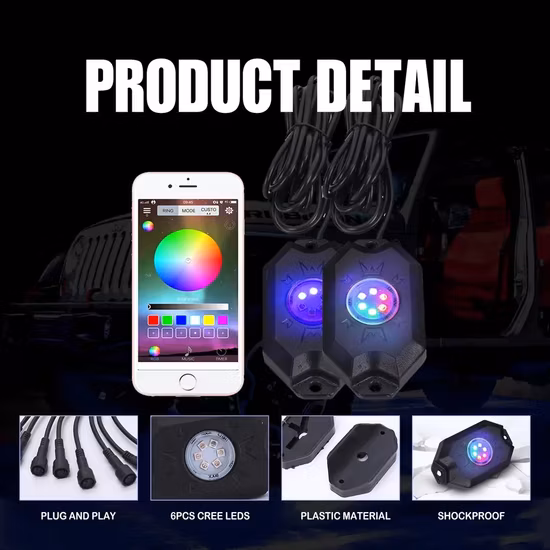 APP Control todoterreno Camión SUV ATV Mini Pod RGBW LED Rock Light