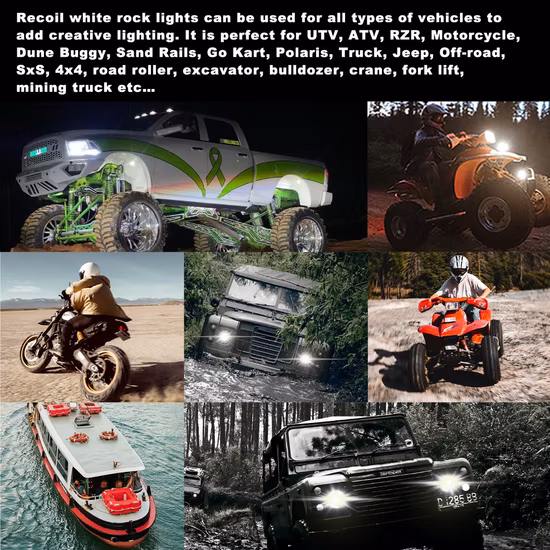 Edge Rlw-8 IP68 impermeable blanco LED Rock Lights 8 Pods, Under-Glow White LED Light para coche, camión, ATV, UTV, SUV, todoterreno, barco, motocicleta, vehículo, debajo del cuerpo Glo